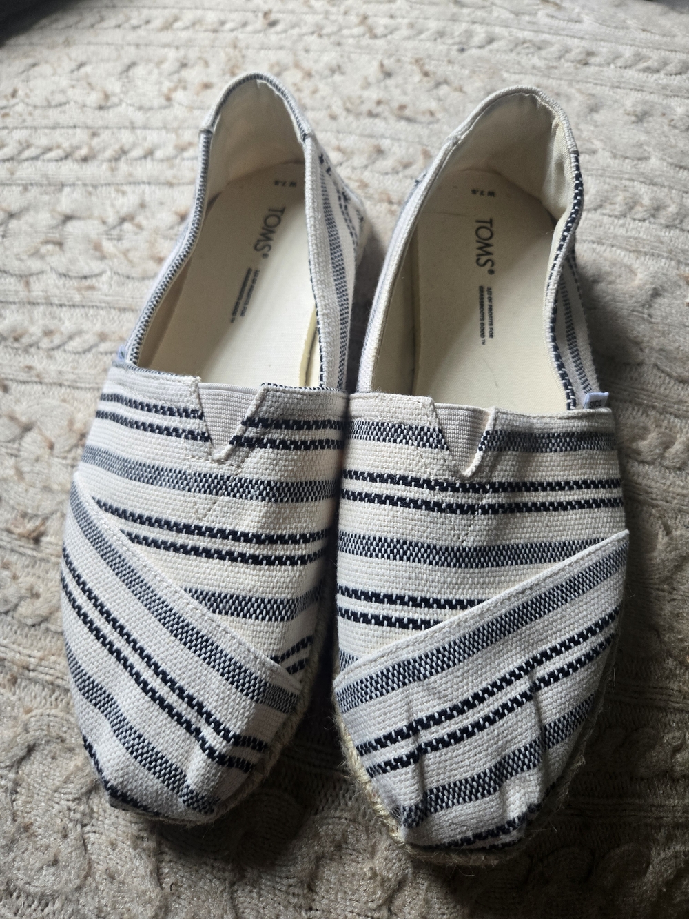 Toms Striped Canvas Espadrille Slip-Ons in Navy and Cream
